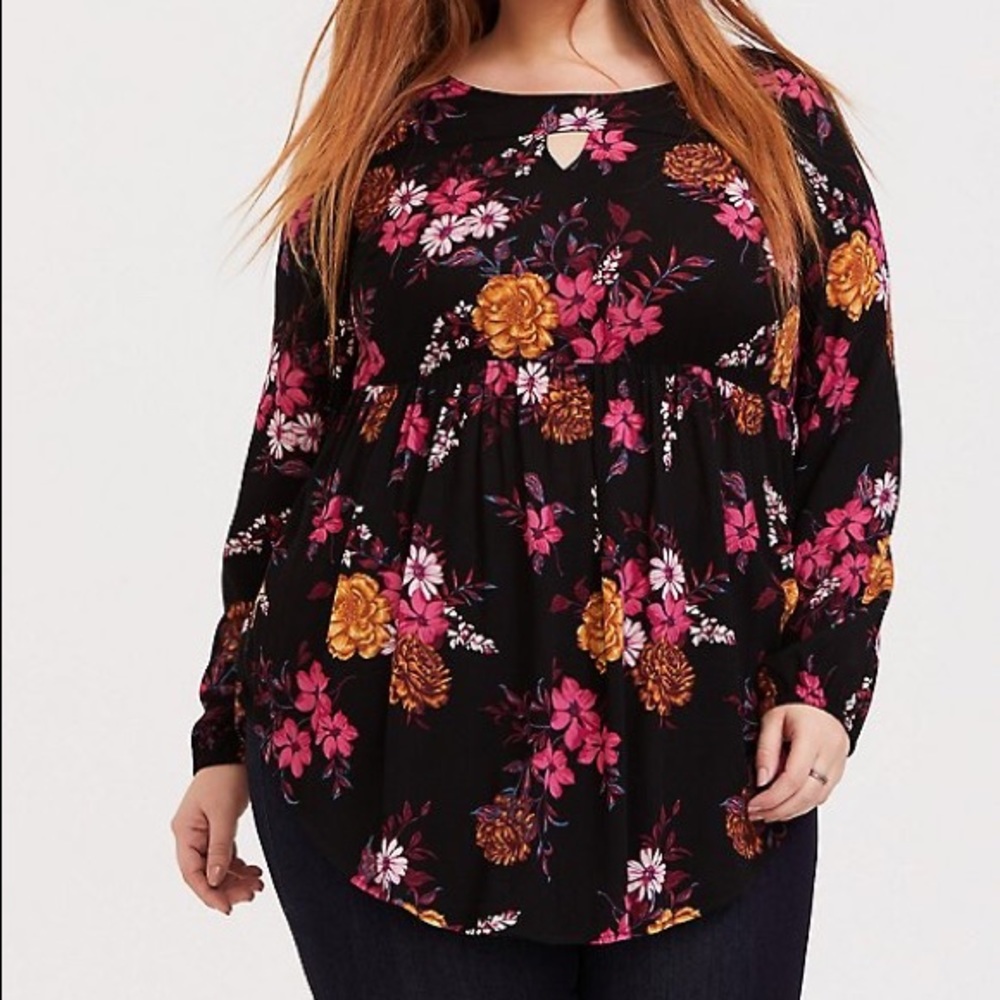Floral gauze babydoll tunic